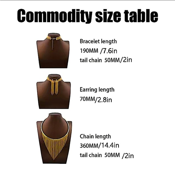 Gold Fringe Tassel Necklace Bracelet Earrings Matching Boho Set - Picture 13 of 13